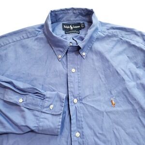 Ralph Lauren Yarmouth Mens Blue Cotton Pinpoint Oxford Shirt 17-34 Long Sleeve